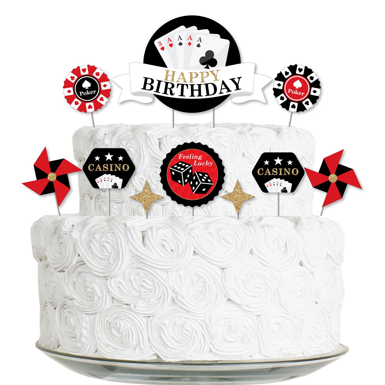 Big Dot of Happiness Las Vegas - Casino Birthday Party Cake Decorating Kit - Happy Birthday Cake Topper Set - 11 Pieces